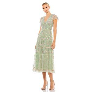 NWT MAC DUGGAL EMBROIDERED V NECK CAP SLEEVE MIDI DRESS SIZE 24 $698